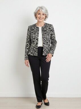 Talbots SZ 6 Silk Wool Animal Print Lined Half Zip Shoulder Pads Dress Jacket